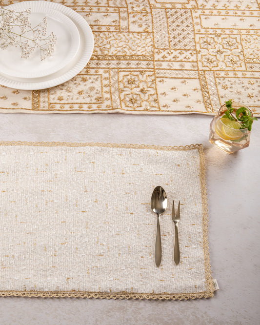 Table Mat With Lace Detailing - Off White