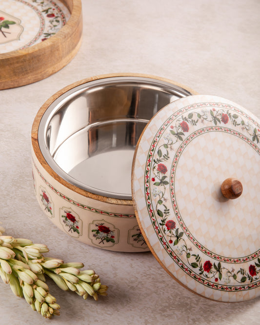 Red Rose bowls with steel pots