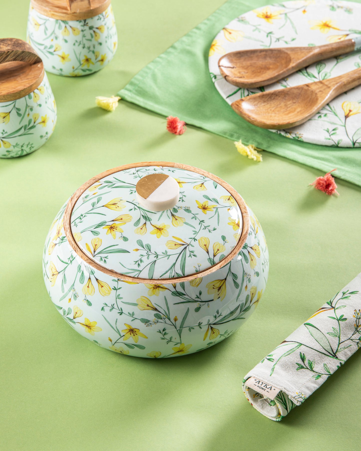 Bowl With Lid And Spoon Set - Green