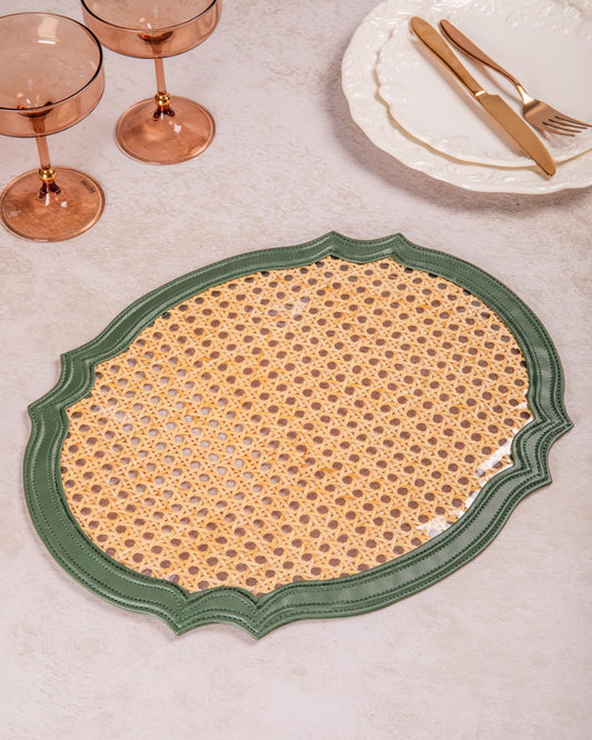 Table Mat - Rattan Green Leather Mat