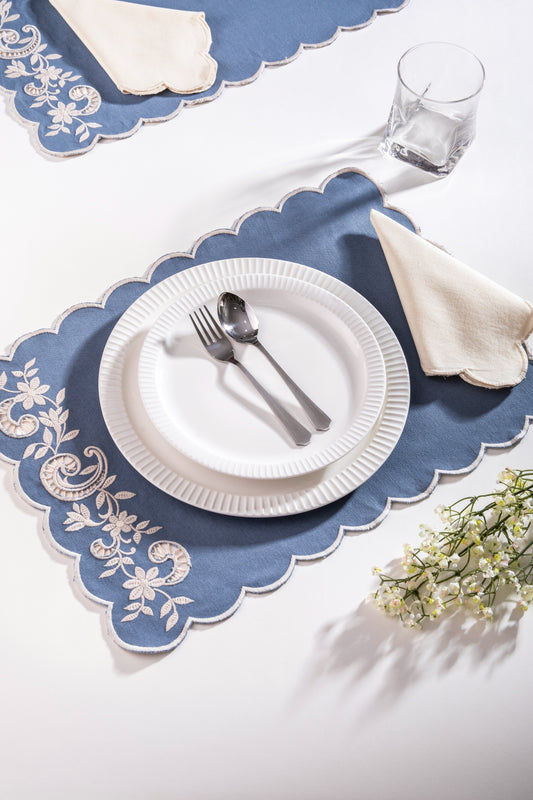 Shciffli Embroidered Mat - Light Blue