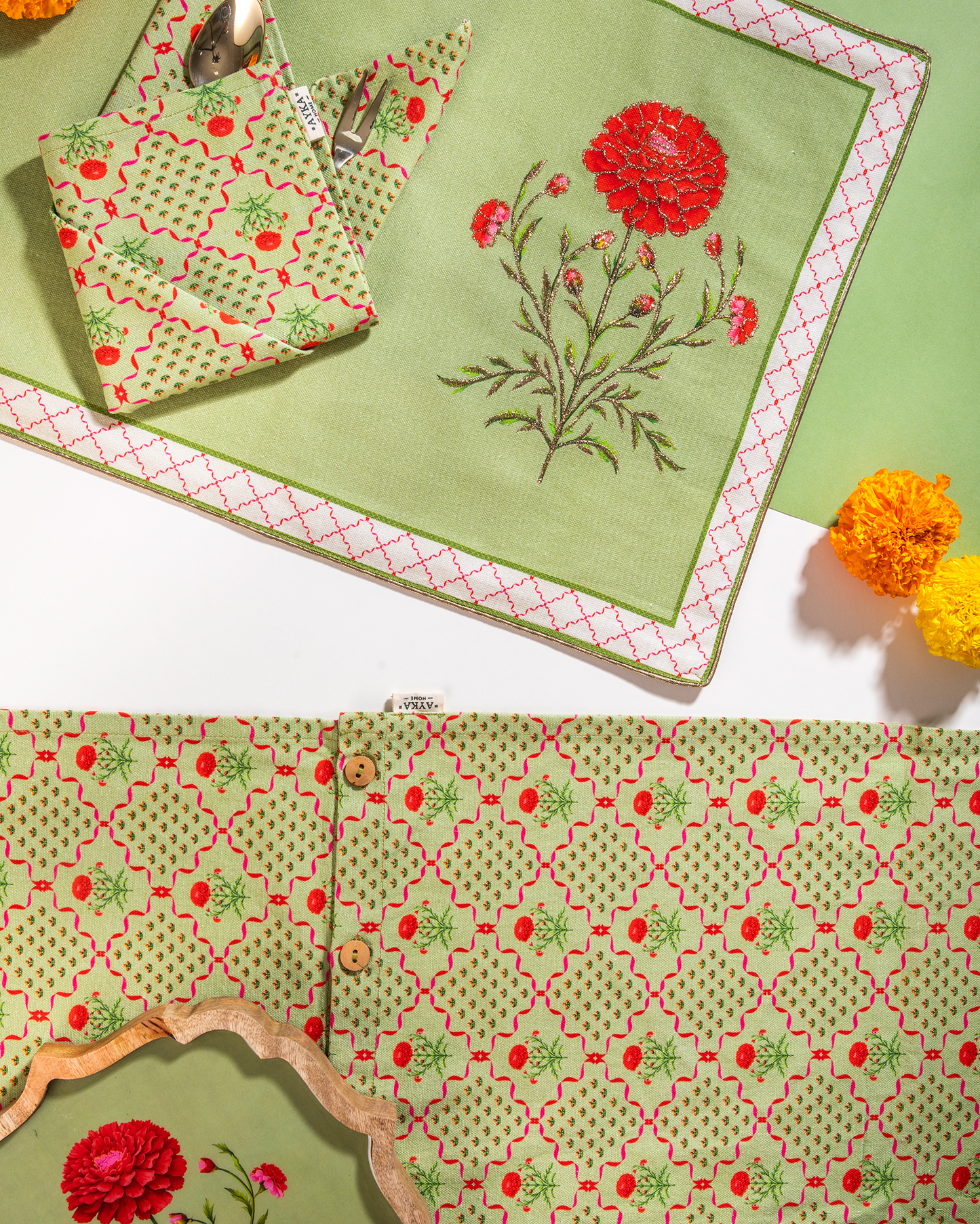 Marigold Table Mat - Green