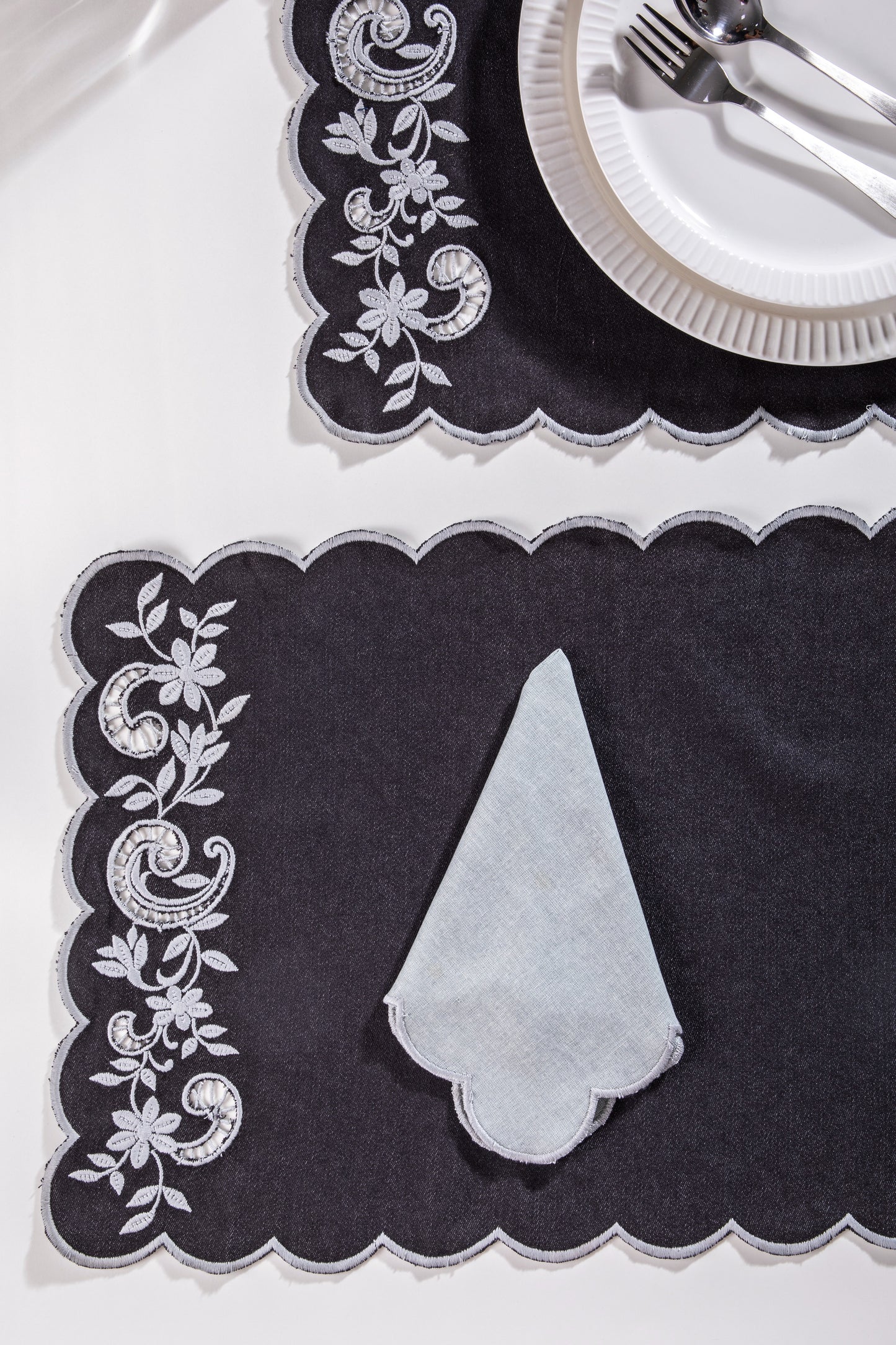 Embroidered Napkin - Charcoal