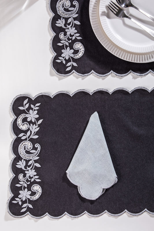 Embroidered Napkin - Charcoal