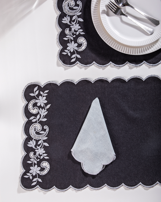 Shciffli Embroidered Mat - Charcoal