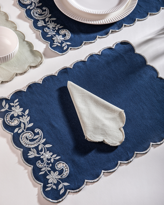 Shciffli Embroidered Mat - Dark Blue