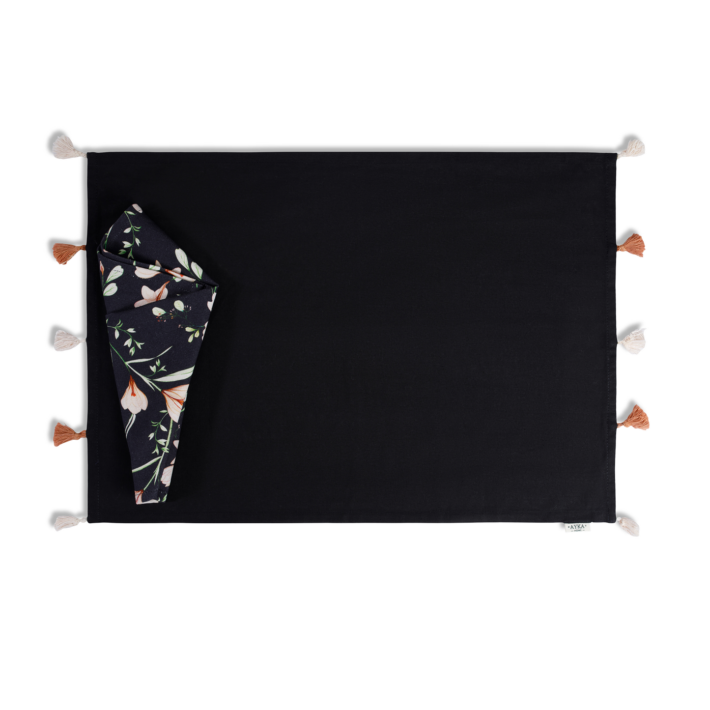 Table Mat With Tassels - Black