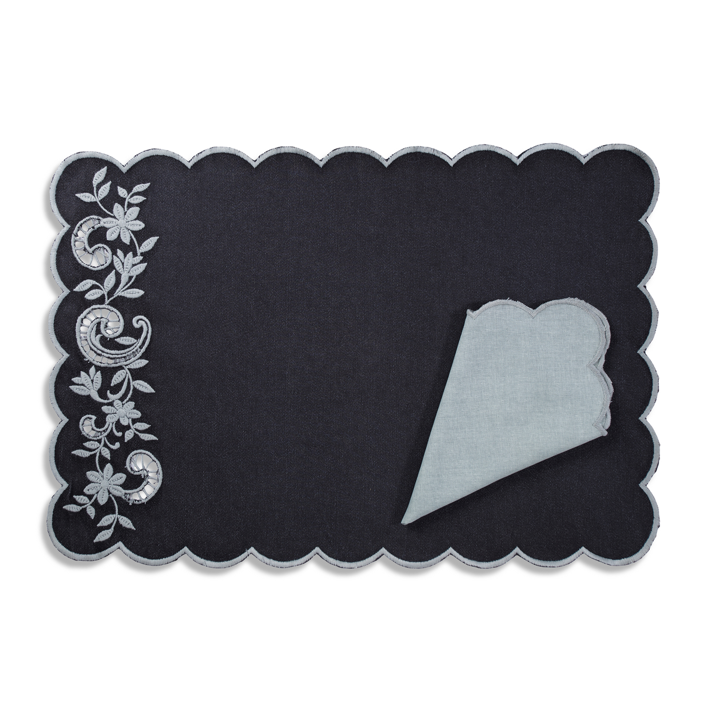 Embroidered Napkin - Charcoal