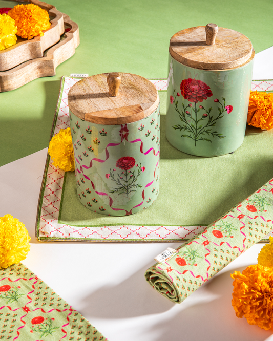 Marigold Set Of 2 Air Tight Jars - Green